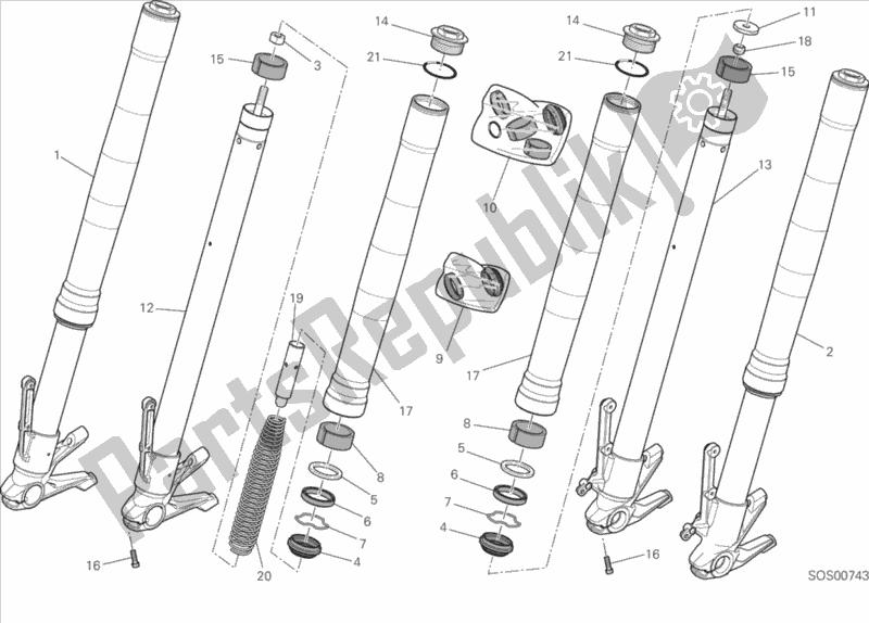 Alle onderdelen voor de Voorvork van de Ducati Monster 821 Brasil 2015